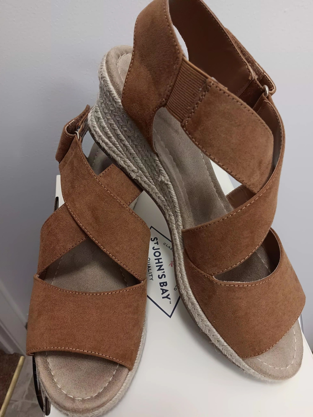 St. John's Bay Brown Suede Crisscross Espadrille Wedges
